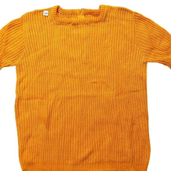 Pure Vintage 1940s-1950s Bright Orange Ribbed Short Sleeve Square Neck Sweater - Picture 4 of 9